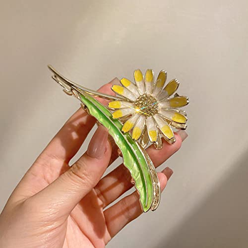 Hakjxos Flower Hair Clips Spring Light Yellow Daisy Leaf Metal Large Claw Clips Hair Accessories For Thick Thin Hair For Women Non Slip Strong Hold Hair Clips 1 Pcs (Light Yellow) #TOP1