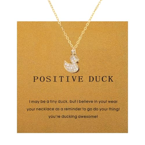 Mikovivi Duck Pendant Necklace for Women, Cute Lucky Duck Rhinestone Necklace with Card Thoughtful Gifts Delicate Animal Jewelry for Women