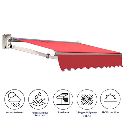 Huangxing - Patio Awning Retractable Sunshade Window Door Shelter Awning Cover Canopy Market Deck Awnings With Manual Crank Handle For Courtyard, Balcony, Shop, Cafe,Red,3M (Color : Red, Size : 2M) #TOP2