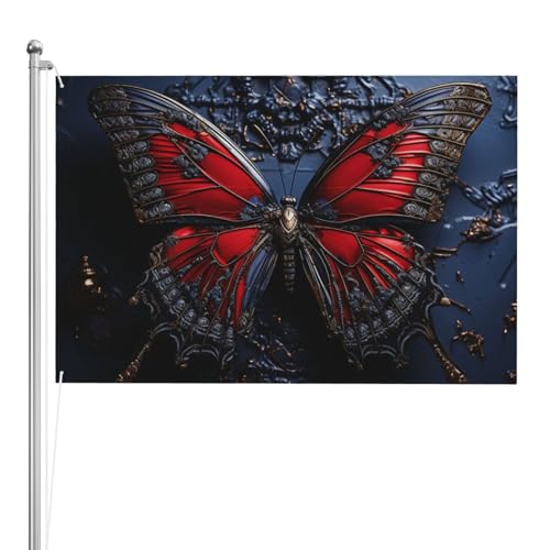 Drapeau papillon rouge décoration murale intérieur extérieur grand format 1,2x1,8m