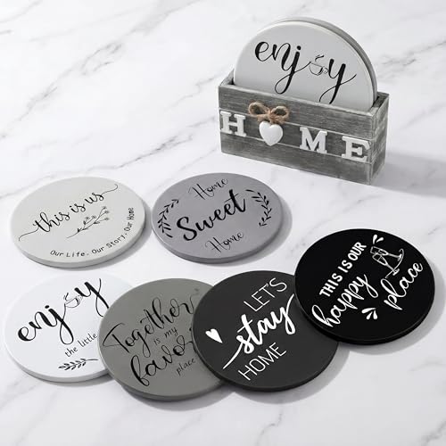7" Trivets Set of 6 Mat for Hot Dishes with Holder, Gradient Gray