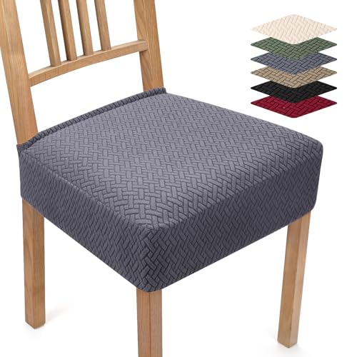 BalladHome Stuhlbezug Stretch Jacquard Stuhlhussen 4er Set Esszimmerstuhl Sitzbezüge Universale Sitzflächenbezug Stuhl Waschbarer Stuhlüberzug für Küche Hotel Bankett (Dunkelgrau, 4er Set)-TB