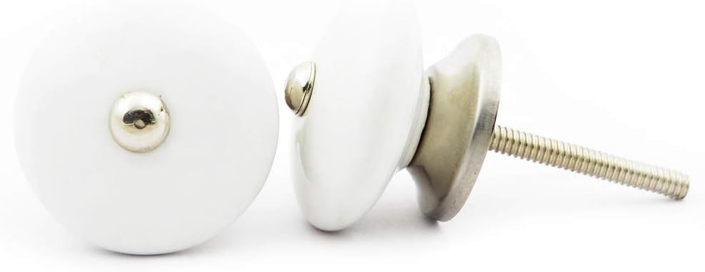 Bun Plain Ceramic Knob Set of 6 White Classic Pumpkin Decorative Door Knobs- Pulls for Cabinet/Girls Dresser/Kids Cupboard/Kitchen Drawer Handles with Hardware Attached.