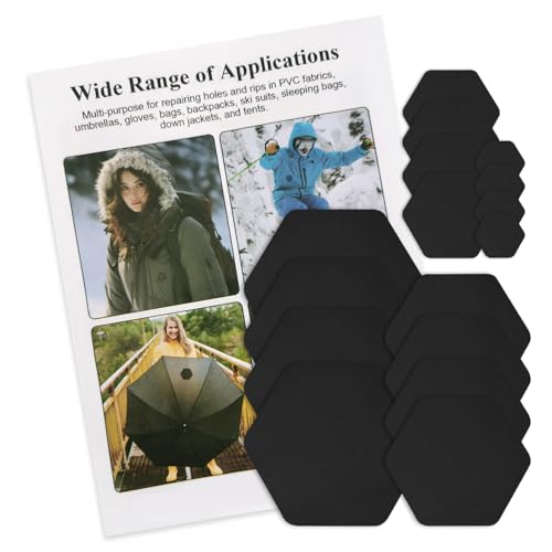 J.CARP 16PCS Nylon Repair Patches, Self Adhesive & Waterproof Patches, Nylon Repair Patches for Down Jacket, Clothing, Holes, Tents, Sleeping Bags, Umbrella, Etc(Black)