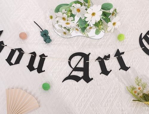 Image of Thou Art Old Banner - Gothic Birthday Party Decorations, Old English Birthday Banner, Thirtieth Middle Ages Garland, Black Goth Emo Party Photo Props (Thou Art Old)