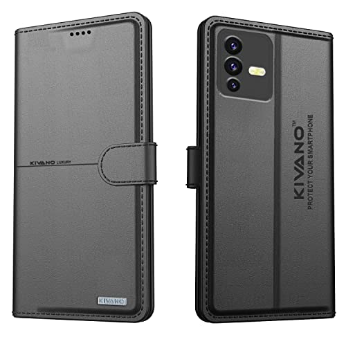 Image of KIVANO Professional Series Wallet Case for Vivo V23 | Luxurious Design | Handcrafted Unique | Premium | PU Leather Flip Cover | Card Slots | Kickstand | Protective Case | Magnetic Closure - Black