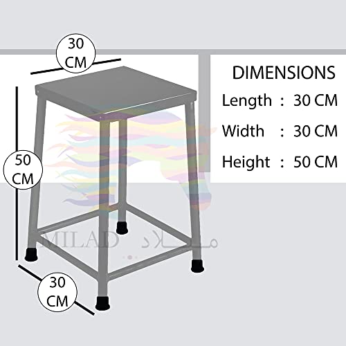 Image of MILAD SAIFIX Sitting Stool for Indoor Or Outdoor | Metal Lightweight Stool for Office, Kitchen & Garden | Heavy Duty Table (30 L x 30 W x 50 H CM's, Silver Color)