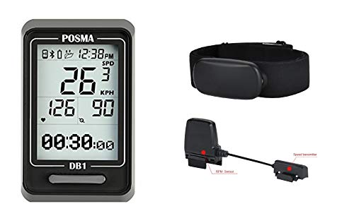  POSMA  DB1 Bluetooth Cycling Bike Computer Dual Mode BCB30 Speed Cadence Sensor BHR30 Heart Rate Monitor Value Kit - Link with Smartphone iPhone