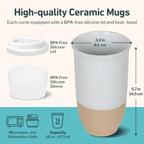Image of NOVA CERAMICS Travel Mug - Coffee Mug Travel - Microwave & Dishwasher Safe Coffee Clay Tumbler - Gifts For Women Men Him Her - 16oz - Dune