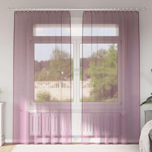 Tonture Cortinas de gasa con bolsillos para barra, 2 unidades, color lila transparente, 140 x 245 cm, 100% poliéster, semitransparente, protección de privacidad, salón, dormitorio, cocina