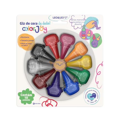 GIZ DE CERA ENCAIXA NO DEDO COLORJOY - BLISTER C/ 10 CORES LEO&LEO