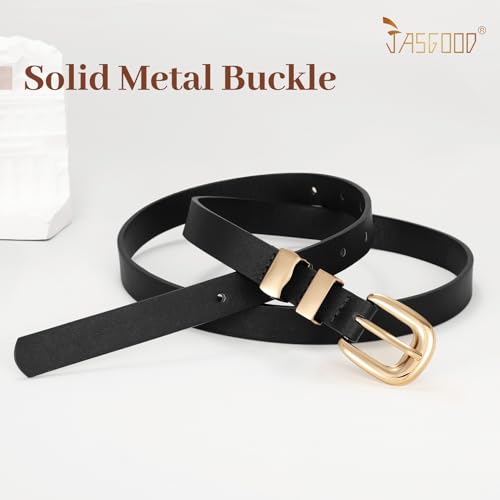 JASGOOD Women Skinny Leather Belt Fashion Thin Waist Belt for Jeans Dress Ladies Small Belt with Gold/Silver Buckle 5