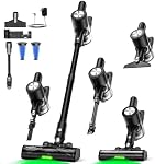 Aspirateur sans fil, 55Kpa/55 Aspirateurs Mins pour la maison, Aspirateur autoportant avec dock rechargeable,LED Affichage & Anti-Tangle, Aspirateur léger rechargeable pour tapis (noir)