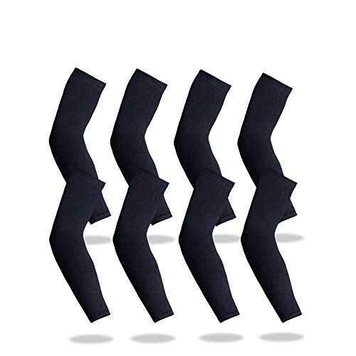 YISEVEN Mangas de Brazo Deportes Unisexo - Manga de Compresión Elástica Cubre Brazos Protección Sol UV - Manguitos Ciclismo Correr Protección Baloncesto Golf y Fútbol para Niño y Niña - Negro 4 par