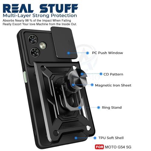 Image of AIBEX Back Cover for Motorola G54 5G / Motorola G64 5G | D10 Tough Armor Case | Sliding Camera Shield | 360 Protection | Kickstand Ring Holder | Military-Grade Shockproof Bumper Case