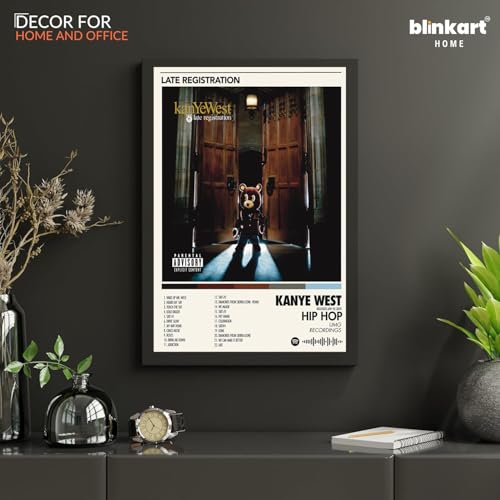 Image of BLINKART KANYE - Late Registration Wall Photo Frames | Wall Art for Bedroom, Living Room, Studio or Office | Album Cover Print with Spotify Song Link QR Code | Gift for Fans - 8x12 In