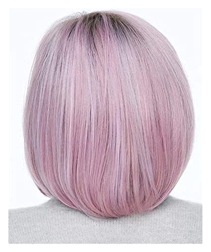 Peruca Peruca Rosa Natural Ondulada Preta Raiz Pastel Rosa Rosa, Parte Lateral Cabelo Encaracolado P