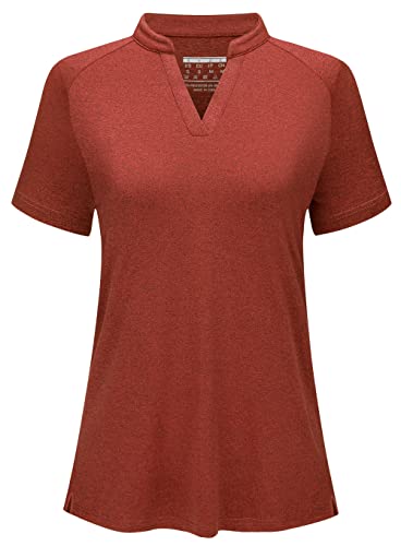 Tacvasen Womens T Shirts Casual Shirts V Neck Shirts Golf Shirts Polo Shirt Work Shirts Uv Shirts Outdoor Shirts Workout Shirts Rash Guard For Women Dark Orange #TOP1