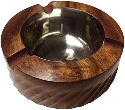 WhopperOnline Wooden Premium Quality Antique Ashtray, Beautifully Handicrafts and Strip Design Brown Color, Ash Catcher Cigar Holder Smoking Ashtray for Men & Women's