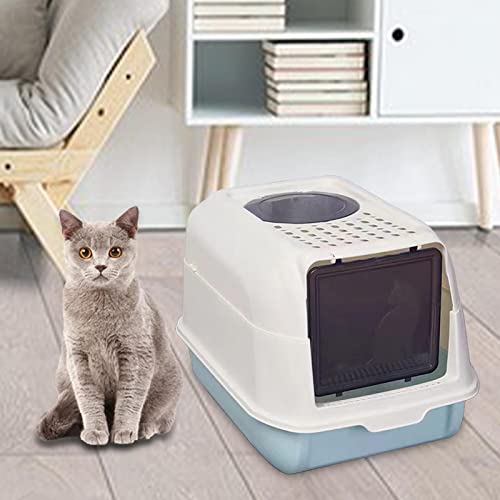 Gralara Enclosed Cat Litter Box Kitten Litter Box Litter Tray Hooded Top Entry Easy To Clean High Sides Litter Pan For Travel Indoor Rabbit, Blue #TOP5