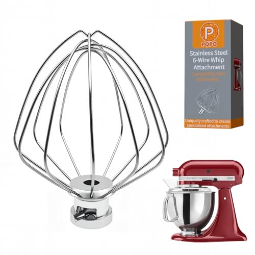 K45WW Stainless Steel 6-Wire Whip Attachment Compatible with KitchenAid 4.5-5 Quart Tilt-Head Stand Mixer,Egg Heavy Cream Beater, Cakes Mayonnaise Whisk