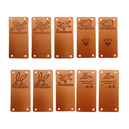 50 etiquetas de piel sintética hechas a mano, con agujeros, para adornar vaqueros, bolsos, zapatos, sombreros, manualidades, punto y ganchillo (5 tipos) Cover