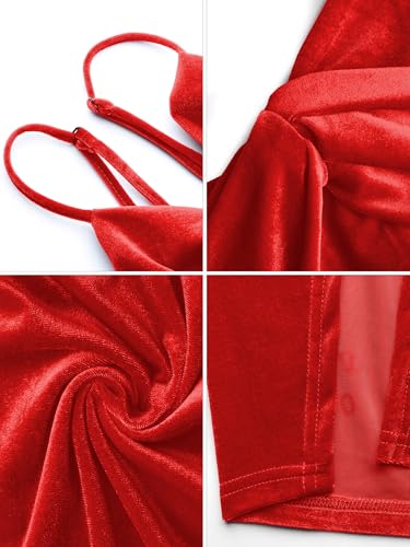 Image of Missufe Women's Sleeveless Spaghetti Strap Wrap V Neck Bodycon Ruched Slit Midi Party Cocktail Velvet Dress