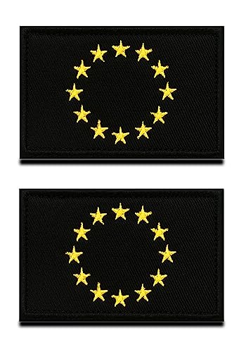 2 St.Schwarz Europäische Union Flagge Patch, EU Abzeichen, Europa Flaggen Emblem Bestickter Aufnäher mit Verschluss, Militär Bänder für Kleider Jacke Rucksäcke Custom