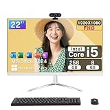 VETESA デスクトップパソコン 22型1920x1080フルHD非光沢・IPS液晶 一体型パソコン Core i5 8GB メモリ 256GB SSD MS Office 2024搭載 Windows 11Pro 一体型PC WEBカメラ/キーボードとマウス付属
