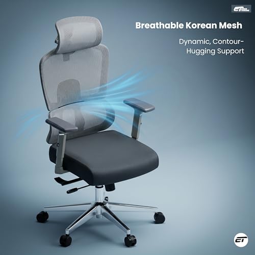 Image of Optimus Pro Ergonomic Office Chair for Work | Multi-Lock Synchro Tilt Mechanism with Seat Slider | 5 Year Warranty | 3D Armrest | Fixed Curve Lumbar | (Grey, 3D Arms with Seat Slider)
