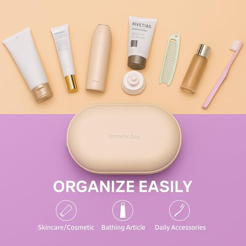 Image of Silicone Makeup Bag, Makeup Brush, Lipstick & Cosmetic Item Carry Pouch,Portable Makeup Brush Bag, Waterproof Travel Toiletry Bag with Zipper Closer,Silicone Travel Pouch (Beige)