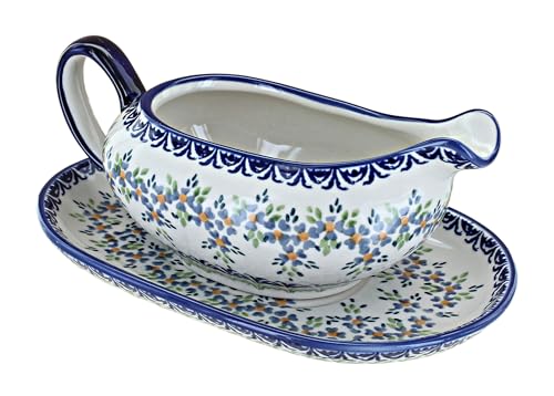 Blue Rose Polish Pottery Summer Vine Gravy Boat & Plate