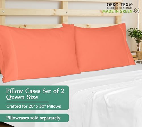 Image of Royale Linens Queen Pillowcase Set of 2 - Bed Pillow Cover - 20 inch x 30 inch - Coral Pillowcases - 1800 Brushed Microfiber, Wrinkle & Fade Resistant - Soft & Cozy- Queen Size Pillow Case (Coral)