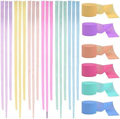 6 Rolls Crepe Paper Streamers,Rainbow Color Party Paper Streamer Curtain Backdrop Hanging Tassels Decorations for Easter, Birthday, Baby Shower, Wedding, School Classroom Decoration