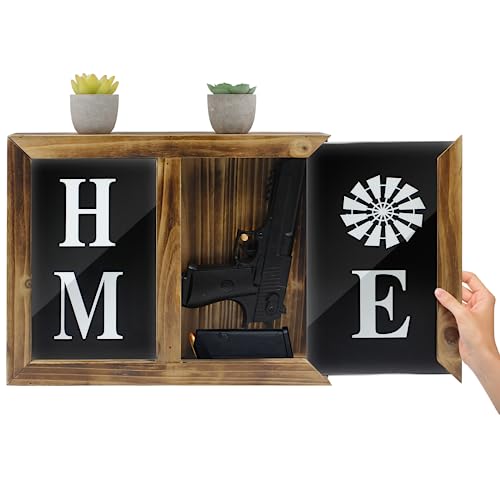 GIASSVIO Hidden Gun Storage for 2 Pistols - Dual Hand Gun Safe Secret Concealment Furniture Rack Wall Mount, Gun Cabinet Indoor Wood Decor Home, Picture Frame by GIASSVIO - Used condition - US$42.89