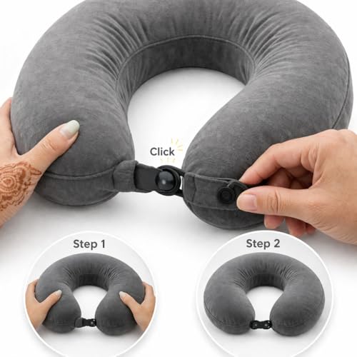 Image of cozyland Memory Foam Travel Neck Pillow |Ultra Soft Velvet Fabric|Ergonomically Designed for Ultimate Comfort for Air, Car, Train, Bus Travel- Grey, Standard Size