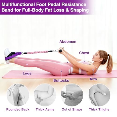 Image of Durable Comfortable Padded Handle Adjustable Pedal Resistance Band 20-40LBS for Full Body Workout