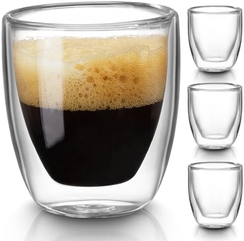 Gencywe Double Walled Espresso Cups Set of 4 (50% Thicker), 3 Ounce Clear Expresso Coffee Mugs, Espresso Shot Glasses, Double Wall Insulated Espresso Cups Suit for Espresso Machine, Microwave Safe