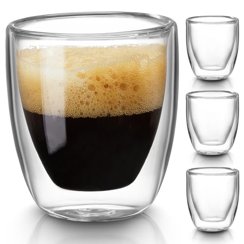 Gencywe Double Walled Espresso Cups Set of 4 (50% Thicker), 3 Ounce Clear Expresso Coffee Mugs, Espresso Shot Glasses, Double Wall Insulated Espresso Cups Suit for Espresso Machine, Microwave Safe by Gencywe - Used condition - US$11.53