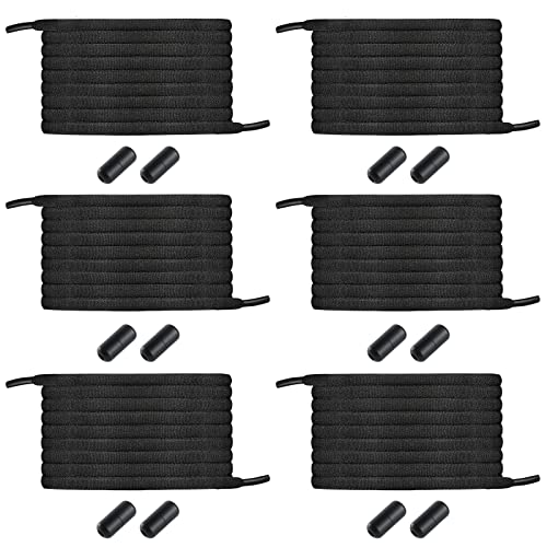 Schnürsenkel Ohne Binden, BOXLUNT 6 Paar Schleifenlose Schuhbänder Schnürsenkel mit Schnellverschluss, Elastische Schnürsenkel mit Metallverschluss No Tie Shoelaces für Laufschuhe Sporschuhe (Schwarz) Cover