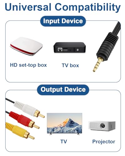 3.5 mm to RCA AV Camcorder Cable, 3 RCA Male Plug Audio Video output Stereo Splitter Adapter Cord for Smartphones TV Tablets MP3 Speakers Home Theater DVD CD Radios players Set-top Boxes 1.5m - Image 4