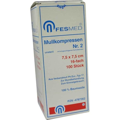 MULLKOMPRESSEN ES 7,5x7,5 cm unsteril 16fach Gr.2 100 St