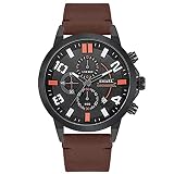 SMAEL Armbanduhr Herren, GroßEs Zifferblatt LäSsig Business Chronograph, 3atm Wasserdicht Echtlederarmband Uhr, Mit Datum Leuchtend, 45 Mm GehäUsegrößE,Black and orange a1