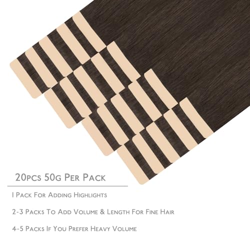 Image of WENNALIFE Tape in Hair Extensions Human Hair, 20pcs 50g 20 inch Light Dark Brown Remy Hair Extensions for Women Tape Ins Straight Extensiones De Cabello Humano Skin Weft