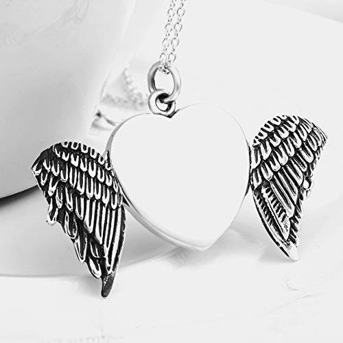 Urone Personalized Angel Wings Locket Necklace That Holds Pictures Sterling Silver Retro Custom Photo Jewelry Gifts For Women (Silver Wing Locket Necklace) (Silver Wing Locket Necklace) #TOP1