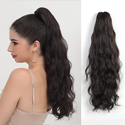 Pony Tail Hair Extension, 22" Long Body Wave Ponytail Extensions Claw Clip In Ponytail Wig Fluffy Curly Pony Tail Synthetic Hair Pieces For Women 16" Wavy Curled 20" Straight Darkest Brown #TOP10