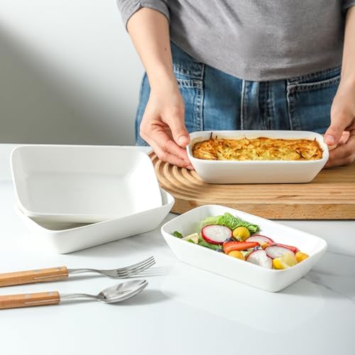 13.5oz Ceramic Small Baking Dish 4 Pack, 7 × 4.3 x 1.5 Inch Rectangle Baking Dish for Oven, Small Rectangle Ramekin, Individual Portion Casserole Dishes in Microwave Air Fryer Toaster Oven - Thumbnail 4