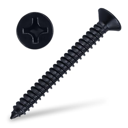 #14 x 1-3/4" Flat Head Phillips Sheet Metal Tek Screws, 304 Stainless Steel 18-8, Black Oxide Coated Finish, Corrosion Resistant Flat Head Wood Screws, 20 PCS