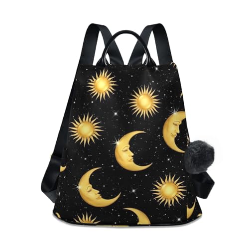 Sac à dos femme antivol avec lune dorée et grand compartiment de voyage sécurisé