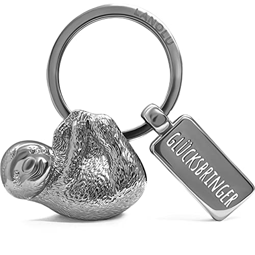 LANOLU Faultier Schlüsselanhänger Tiere Metall mit Gravur Glücksbringer Sloth Keychain Kawaii Tier Schlüsselanhänger beste Freundin mit 3D Figur Faultier Anhänger Faultier Geschenkideen